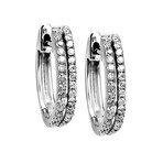 18K White Gold Diamond Double Row Hoop Earrings // New