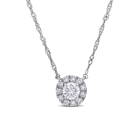 3/8ct TW Lab-Grown Diamond Halo Necklace in 14k White Gold // 17 in