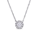 3/8ct TW Lab-Grown Diamond Halo Necklace in 14k White Gold // 17 in