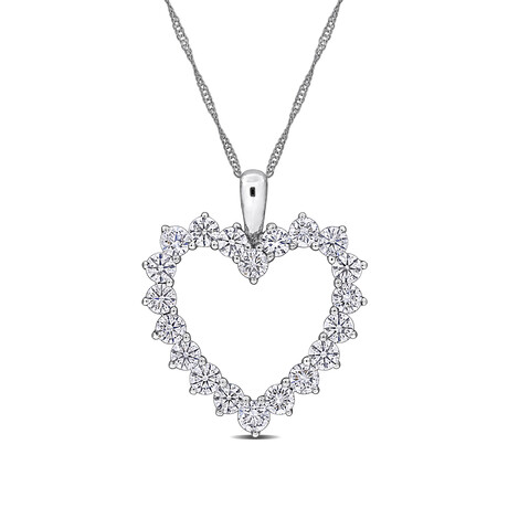 2ct TW Lab-Grown Diamond Open Heart Pendant with Chain in 14k White Gold // 17 in