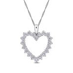 2ct TW Lab-Grown Diamond Open Heart Pendant with Chain in 14k White Gold // 17 in