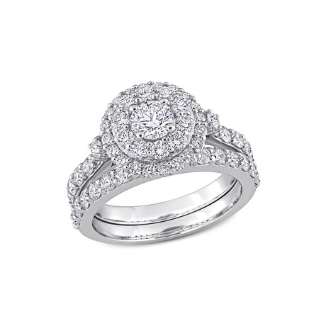 1 3/4ct TW Lab-Grown Diamond Double Halo Bridal Ring Set in 14k White Gold (5)