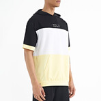 Blocked Hooded Oversize T-Shirt // Black + White + Yellow (S)