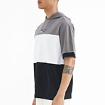 Blocked Hooded Oversize T-Shirt // Gray + White + Black (S)