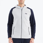 Raglan Hooded Polar Sweatshirt // White + Navy Blue (S)