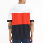 Blocked Hooded Oversize T-Shirt // White + Orange + Navy Blue (S)