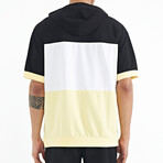 Blocked Hooded Oversize T-Shirt // Black + White + Yellow (S)