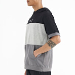 Blocked Hooded Oversize T-Shirt // Black + Gray + Dark Gray (S)