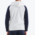 Raglan Hooded Polar Sweatshirt // White + Navy Blue (S)