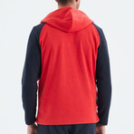 Raglan Hooded Polar Sweatshirt // Orange + Navy Blue (S)