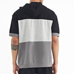 Blocked Hooded Oversize T-Shirt // Black + Gray + Dark Gray (S)