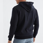 Hooded Embroidery Detailed Zippered Sweatshirt // Navy Blue (S)