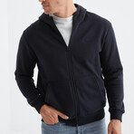 Hooded Embroidery Detailed Zippered Sweatshirt // Navy Blue (S)