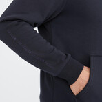 Hooded Embroidery Detailed Zippered Sweatshirt // Navy Blue (S)