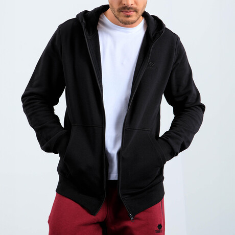 Hooded Embroidery Detailed Zippered Sweatshirt // Black (S)