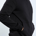 Hooded Embroidery Detailed Zippered Sweatshirt // Black (S)