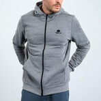 Hooded Embroidery Detailed Zippered Sweatshirt // Gray Melange (S)