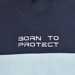 Blocked Hooded Oversize T-Shirt // Navy Blue + Light Blue + White (S)