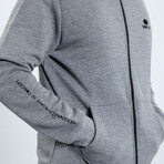 Hooded Embroidery Detailed Zippered Sweatshirt // Gray Melange (S)