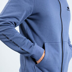 Hooded Embroidery Detailed Zippered Sweatshirt // Petrol (S)