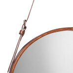 Wynn Small Round Steel Mirror // Brown Leather