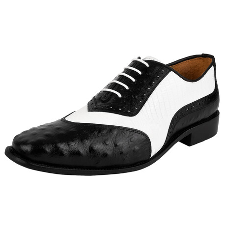 William // Leather Lizard Ostrich Print Oxford Dress Shoes // White (US: 6)