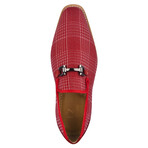 Megaball // Textile-Printed Buckle Slip-On // Red (US: 7)