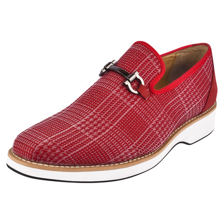 Megaball // Textile-Printed Buckle Slip-On // Red (US: 7)