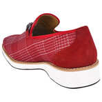 Megaball // Textile-Printed Buckle Slip-On // Red (US: 11)