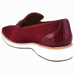 Jack // Mens Textile and Leather Lizard Print Slip On Loafer Shoes // Burgundy (US: 11)