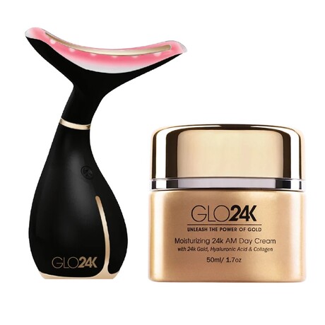 GLO24K Neck & Face LED Beauty Massager + 24k Moisturizing Day Cream Set // 2-Piece Set