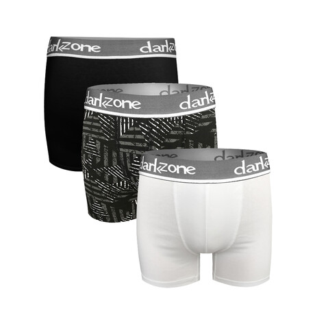 Set of 3 Boxer Briefs // Black + Anthracite Striped + White (S)