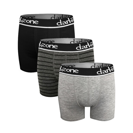 Set of 3 Boxer Briefs // Black + Anthracite Striped + Gray (S)