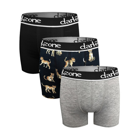 Set of 3 Boxer Briefs // Black + Cheeta Print + Gray (S)