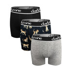 Set of 3 Boxer Briefs // Black + Cheeta Print + Gray (L)