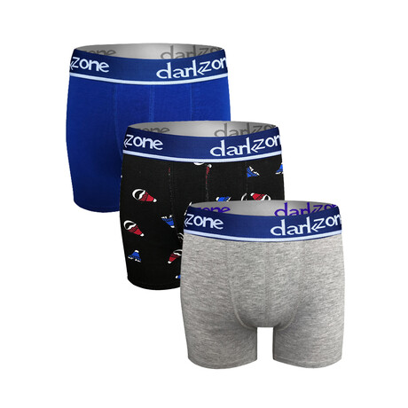 Set of 3 Boxer Briefs // Sax Blue + Santa Print + Gray (S)