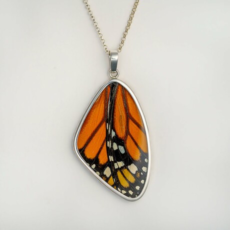 Genuine Monarch Butterfly Wing Pendant with 18" Sterling Silver Necklace