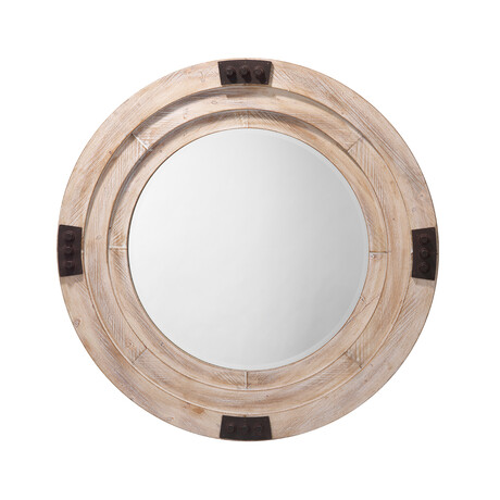 Marvin Wood Round Wall Mirror // White Washed