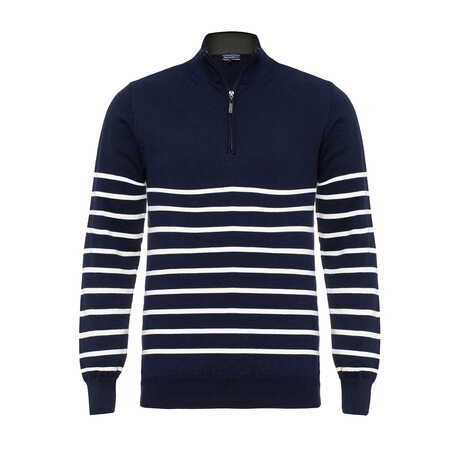 Men's Half Zip Striped Sweater // Navy (S)