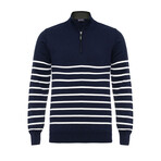 Men's Half Zip Striped Sweater // Navy (XL)