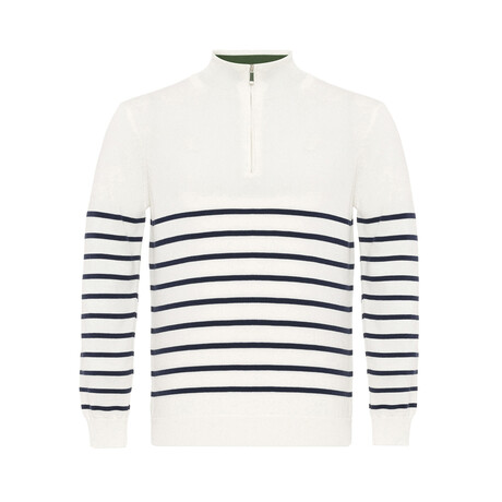 Men's Half Zip Striped Sweater // Ecru (S)