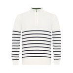 Men's Half Zip Striped Sweater // Ecru (2XL)