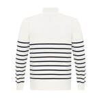 Men's Half Zip Striped Sweater // Ecru (S)