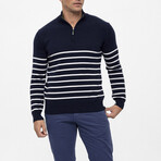 Men's Half Zip Striped Sweater // Navy (S)