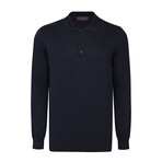 Men's Polo Collar Long Sleeve Sweater // Navy (XL)