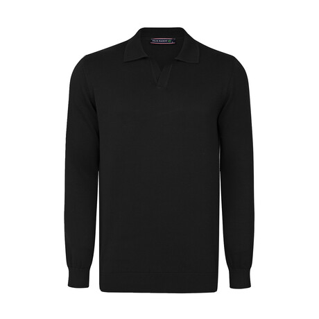 Men's Johnny Collar Long Sleeve Sweater // Black (S)