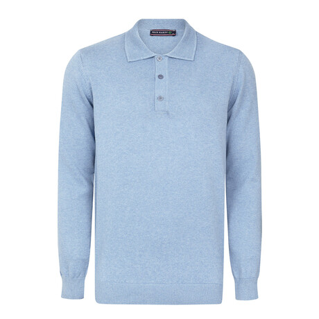 Men's Polo Collar Long Sleeve Sweater // Blue (S)