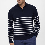 Men's Half Zip Striped Sweater // Navy (XL)