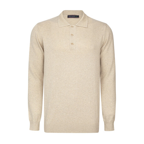 Men's Polo Collar Long Sleeve Sweater // Beige (S)