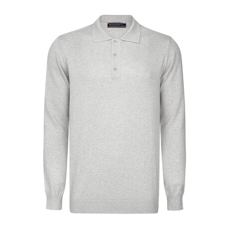 Men's Polo Collar Long Sleeve Sweater // Gray (S)